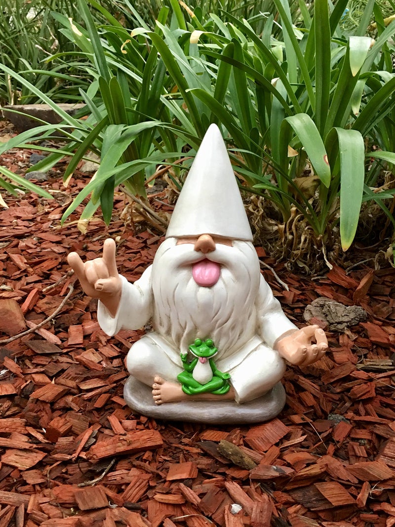 GlitZGlam Rocker Gnome George with Zen Frog - This Garden Gnome Combines Peace, Tranquility and Rock N Roll for Your Fairy Garden - Image 2